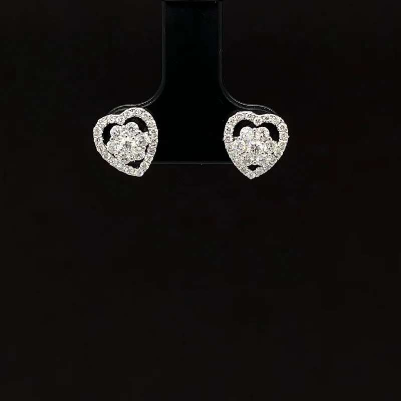 Pearl and Gold Earrings-Diamond Cluster Heart Halo Jackets/Earrings in 18k White Gold - (#191 - HEDIA000799)