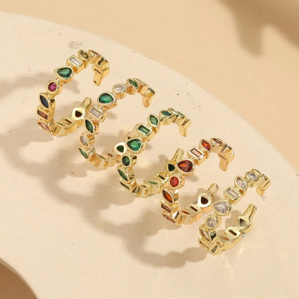 Custom Gold Ring-Simple Style Classic Style Water Droplets Rectangle Copper 14k Gold Plated Zircon Open Rings In Bulk