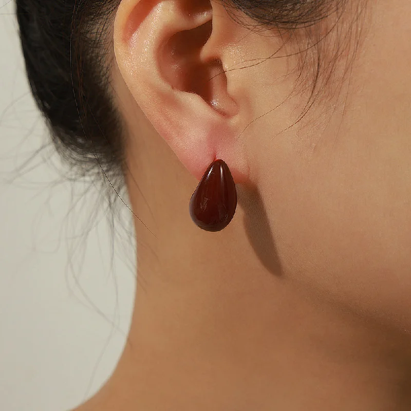 F519-Small Red Colored Glaze Earrings