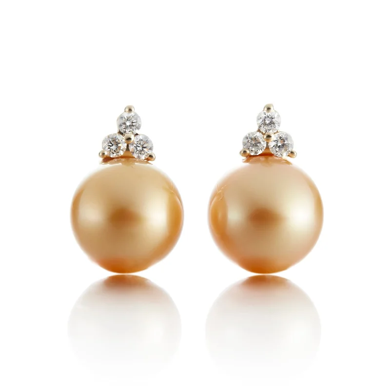 Beaded Dangle Earrings-Madison Earrings in Golden South Sea Pearls & Diamonds