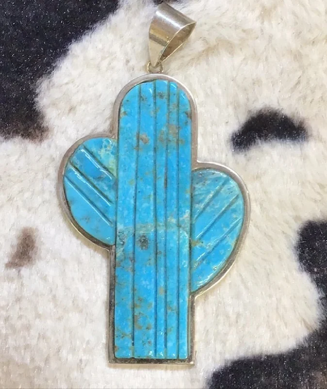 Large Turquoise Cactus Pendant