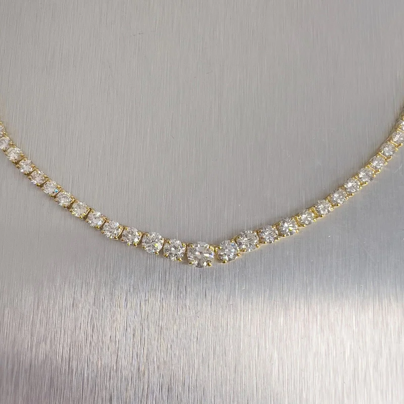 18k Yellow Gold Diamond Graduated Tennis Necklace 12.25ctw G VS2-SI1 16.75"