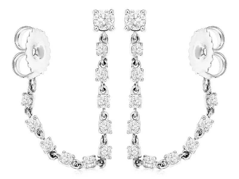 Round Hoop Earrings-14K White Gold Diamond Earrings