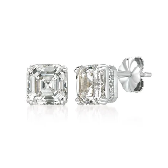 Classic Dangle Earrings-Crislu Platinum Plated Sterling Silver Asscher Cubic Zirconia Earrings