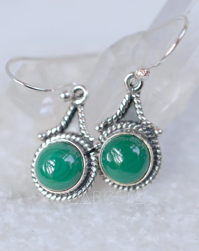 Elegant Jewelry Earrings-Malachite Earrings~ Sterling Silver 925 ~ ME010