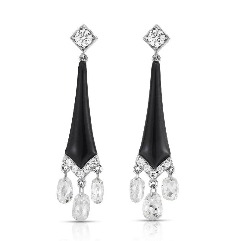 Customizable Wedding Earrings-Black Enamel & Briolette Diamond Earrings