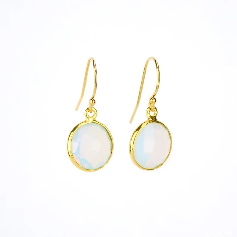 Designer Diamond Earrings-Opalite bezel set Earrings  - October Birthstone