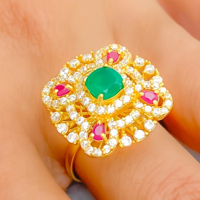 Gemstone Wedding Ring Set-Radiant Ritzy 22k Gold CZ Statement Ring