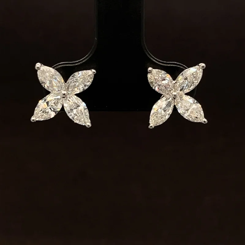 Black Diamond Earrings-Diamond Marquise Floral Stud Earrings in 18k White Gold - #506 - ERDIA355820