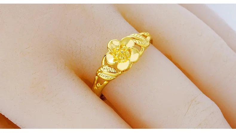 Custom Wedding Band with Diamonds-Fashion Flower Brass Plating Open Ring