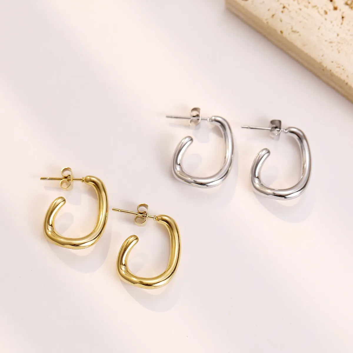 Affordable Gold Earrings-1 Pair Retro U Shape Titanium Steel Plating Ear Studs