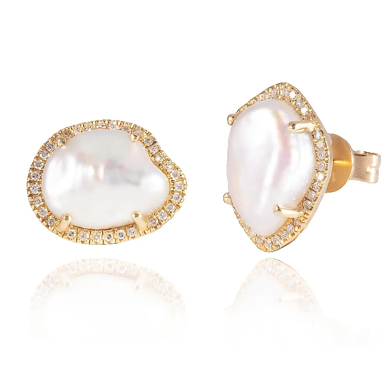 Luxury Bridal Earrings-Diamond Keshi Studs