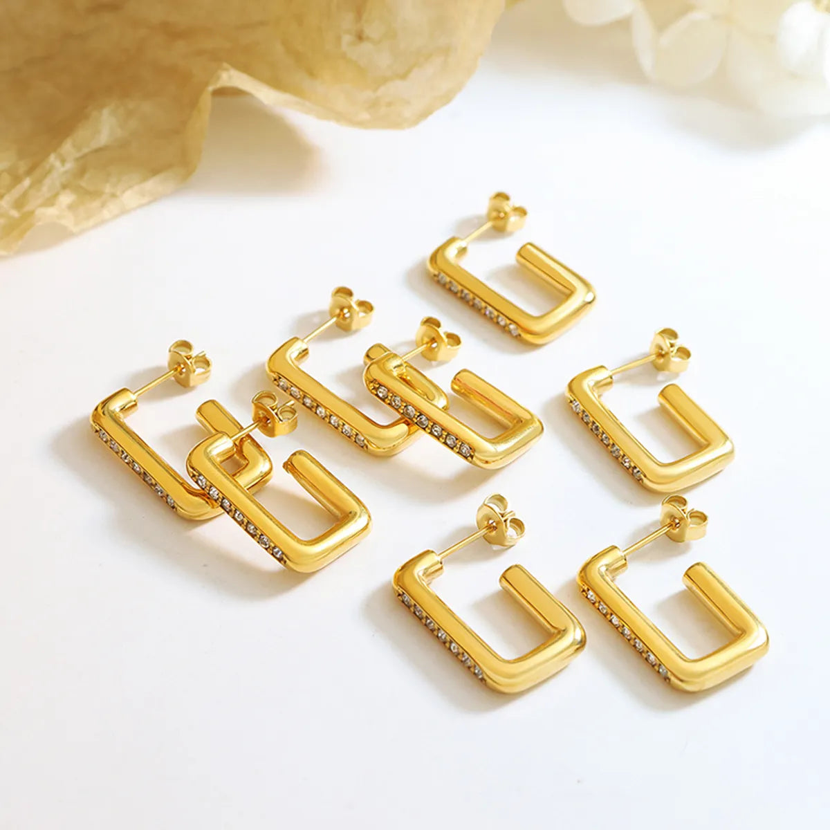 Sparkling Silver Earrings-Wholesale 1 Pair Shiny Square Titanium Steel 18k Gold Plated Zircon Ear Studs