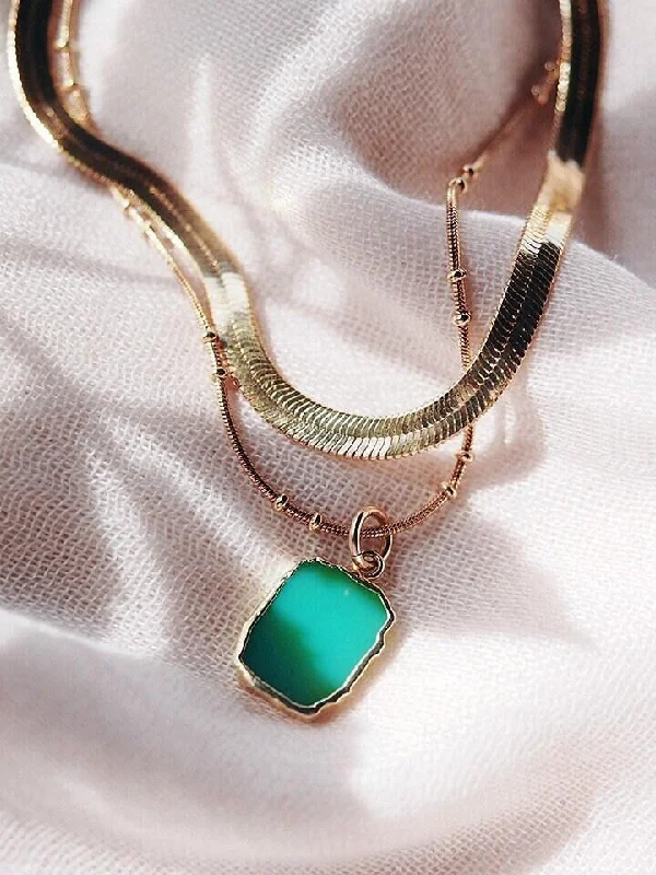 Chrysoprase Herringbone Necklace Set