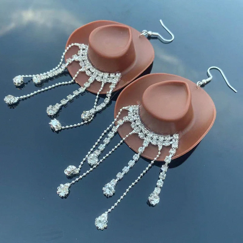 Silver Earrings for Bridesmaids-1 Pair Exaggerated Printing Tassel Mixed Materials Ear Hook