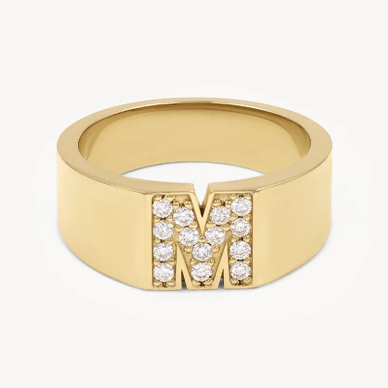 Elegant Wedding Band with Diamonds-Pave Letter M Ring