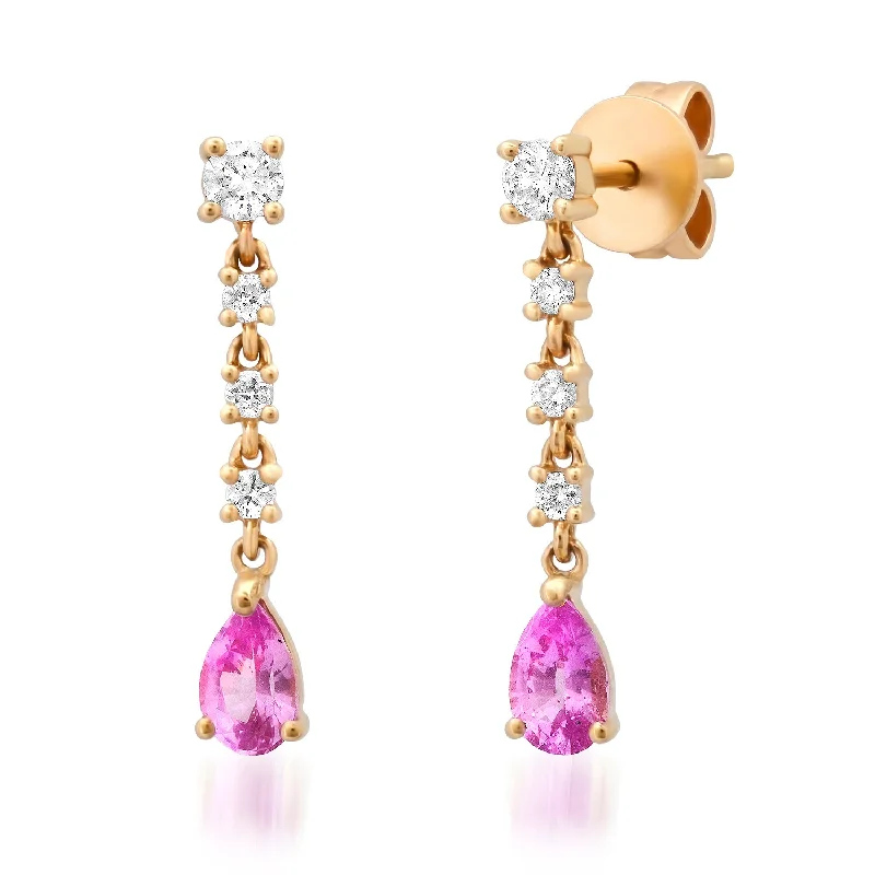 Sparkling Hoop Earrings-Pink Sapphire Drops