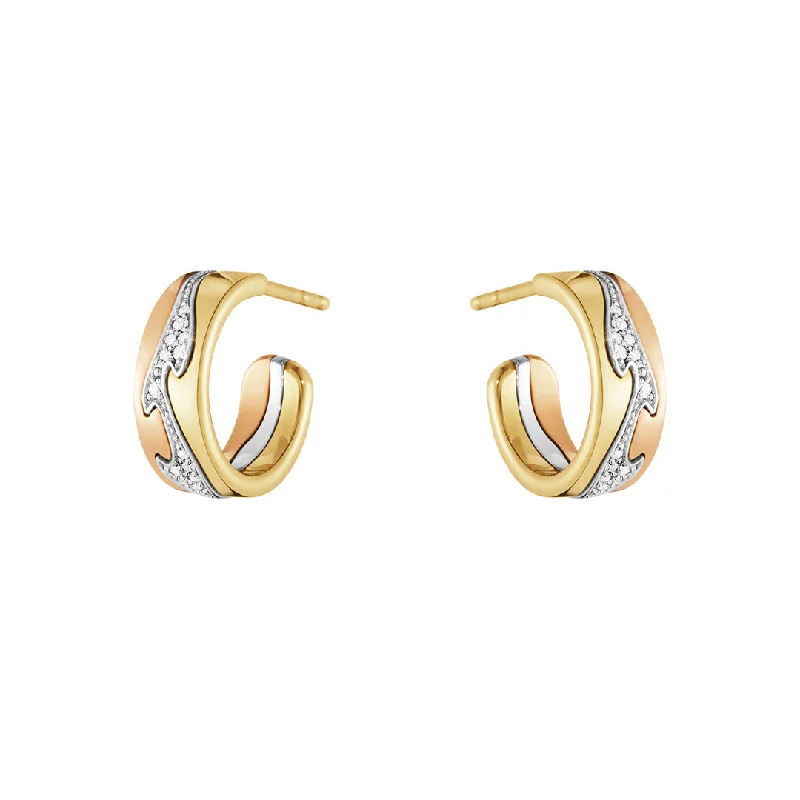 Sparkling Silver Earrings-Fusion Tri-Color Gold & Diamond Hoop Earrings