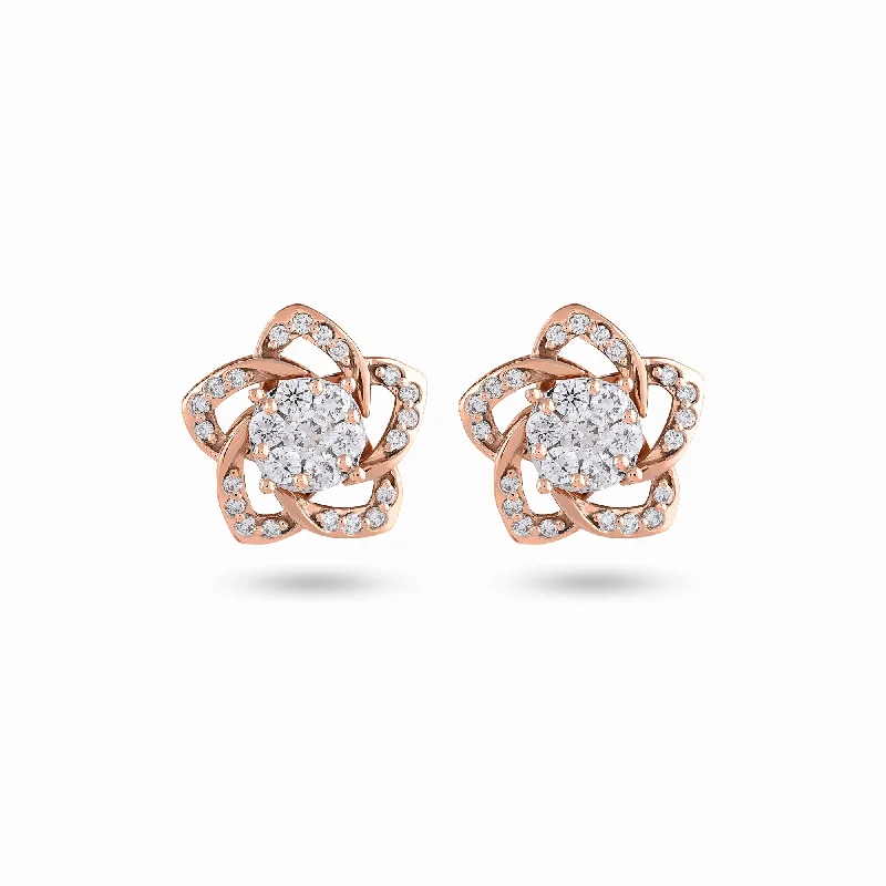 Classic Gold Earrings-Two Way Wearable Cross Jacket Stud Earrings  in Illusion Setting