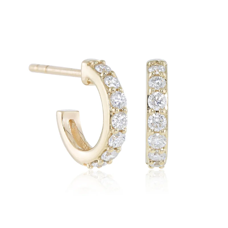 Gold Earrings with Crystals-Yellow Gold Huggie Hoop Earrings in Diamonds