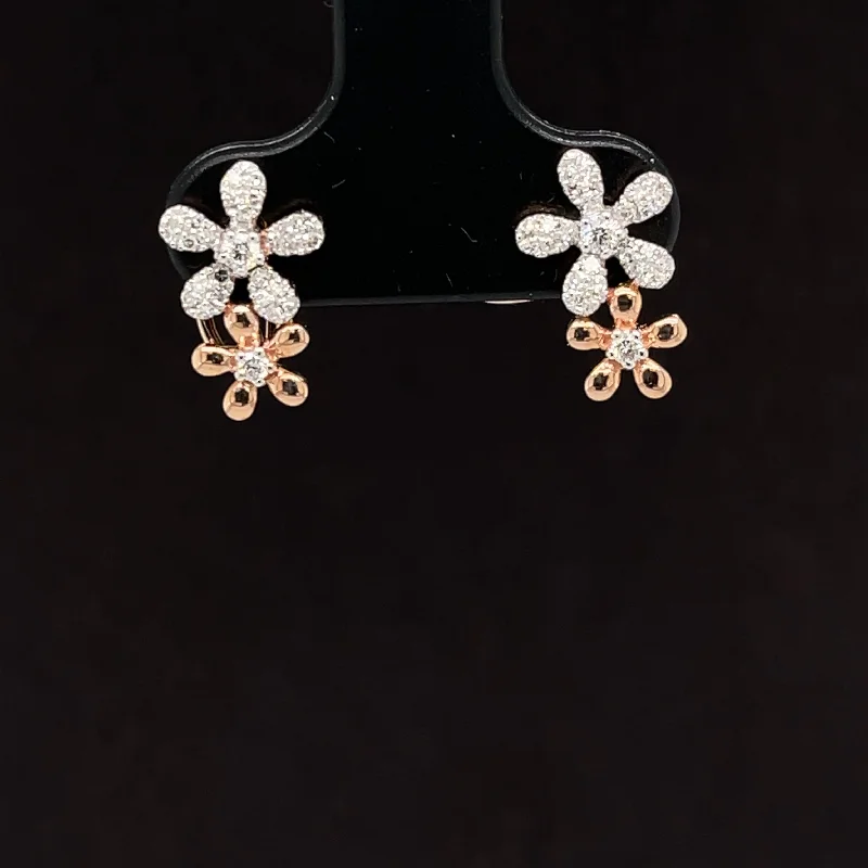 Designer Earrings for Special Occasions-Decadent Diamond Double Daisy Earrings in 14k Rose Gold - #169 AAE935 -006