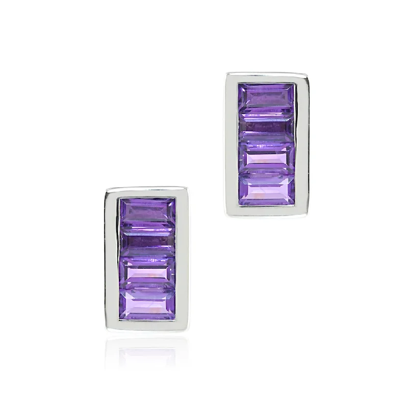 Elegant Gemstone Stud Earrings-Channel-Set Earrings in Amethyst