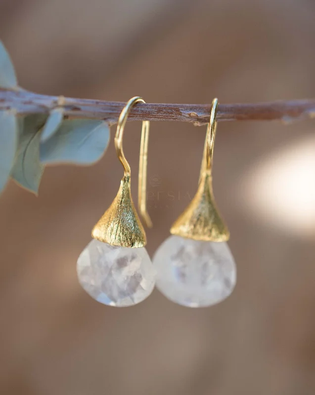 Stunning Wedding Earrings-Moonstone Tear Drop Earrings ~ Gold Plated ~ ME225