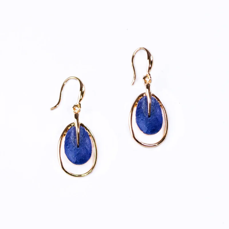 Classic Round Earrings-Boho Style Double Oval Earrings, Rose Gold & Blue