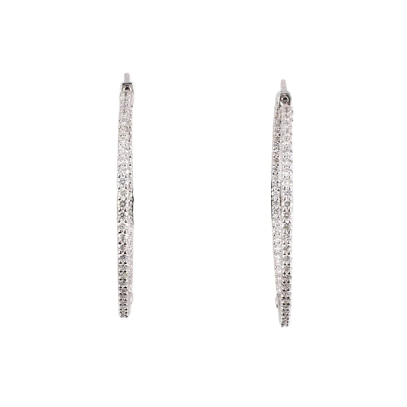 Silver Earrings with Diamonds-Diamond White Gold Hoop Earrings