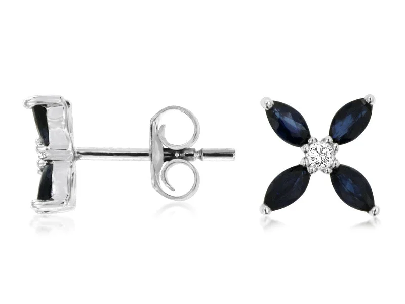 Large Hoop Earrings for Women-14K White Gold Sapphire Flower & Diamond Stud Earrings