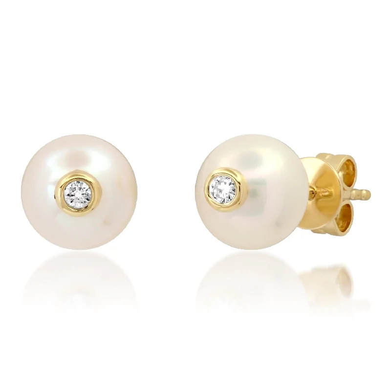 Colorful Drop Earrings for Women-Pearl Bezel Studs