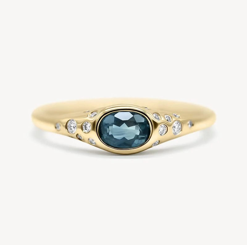 Men's Ring with Diamonds-Starry Montana Sapphire Bezel Ring