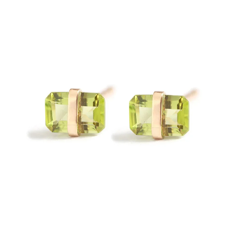 Colorful Drop Earrings-Bezel-Wrapped Peridot Stud Earrings