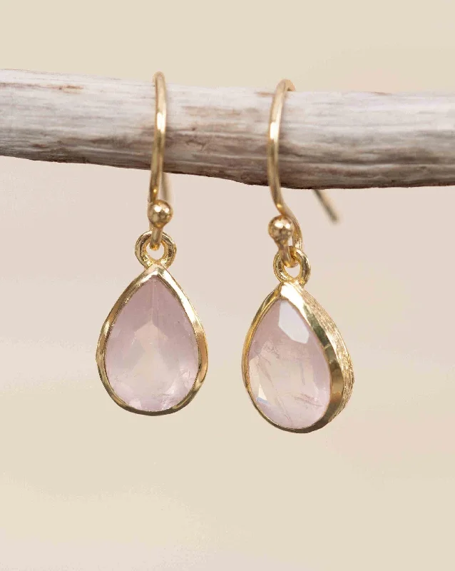 Luxury Diamond Earrings-Rose Quartz Tear Drop Earrings ~ 18k Gold Plated ~ ME190