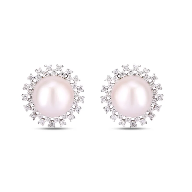 Ethnic Earrings for Women-Pearl and diamond Stud Earrings