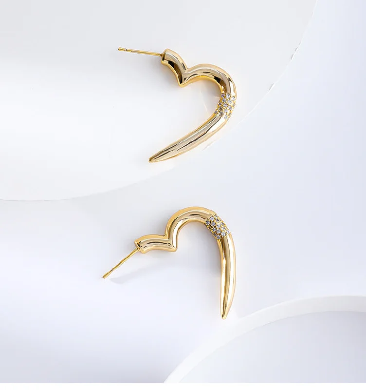 Chic Bridal Earrings-1 Pair Simple Style Heart Shape Plating Inlay Copper Rhinestones 18K Gold Plated Ear Studs