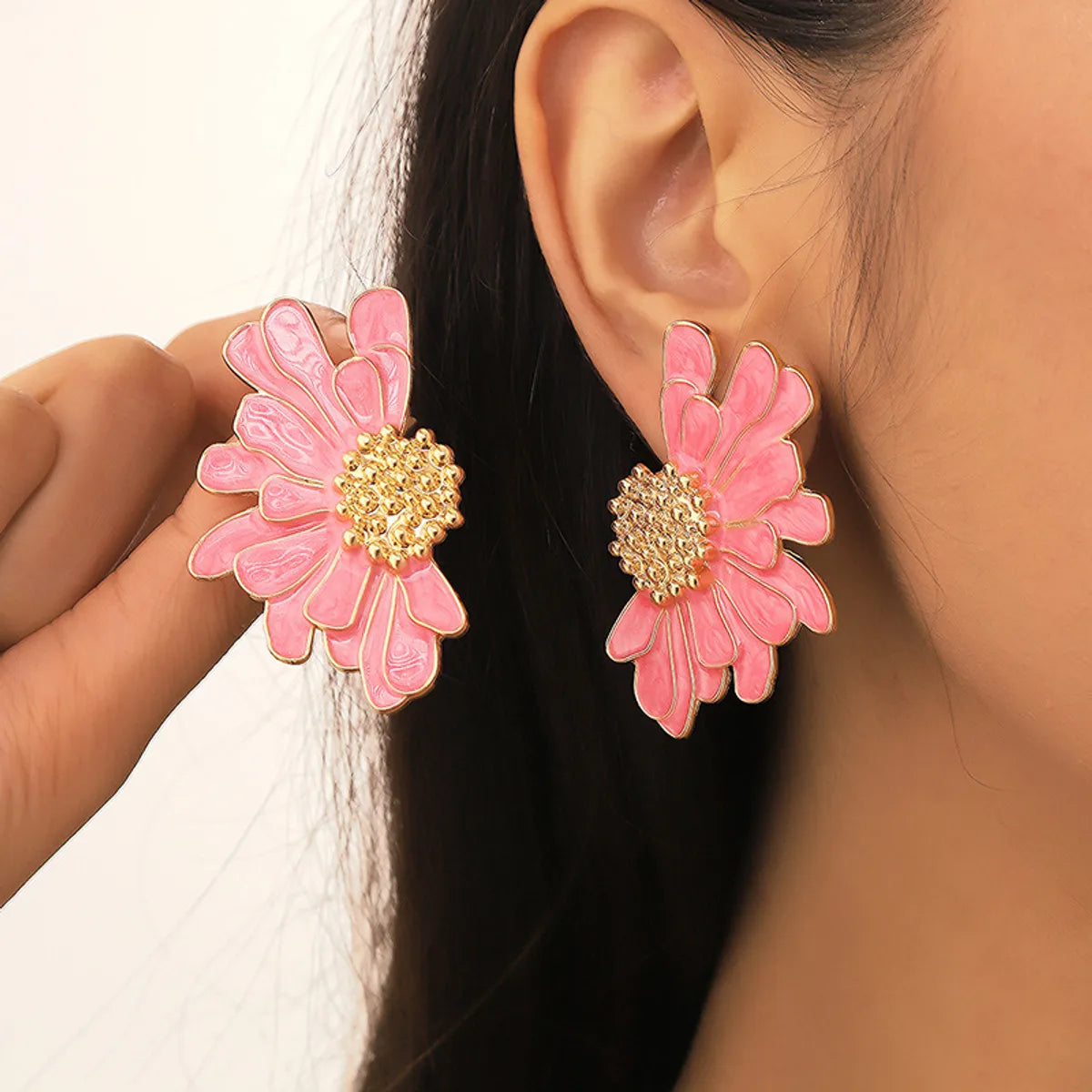 Sparkling Silver Earrings-1 Pair Sweet Flower Plating Alloy Ear Studs