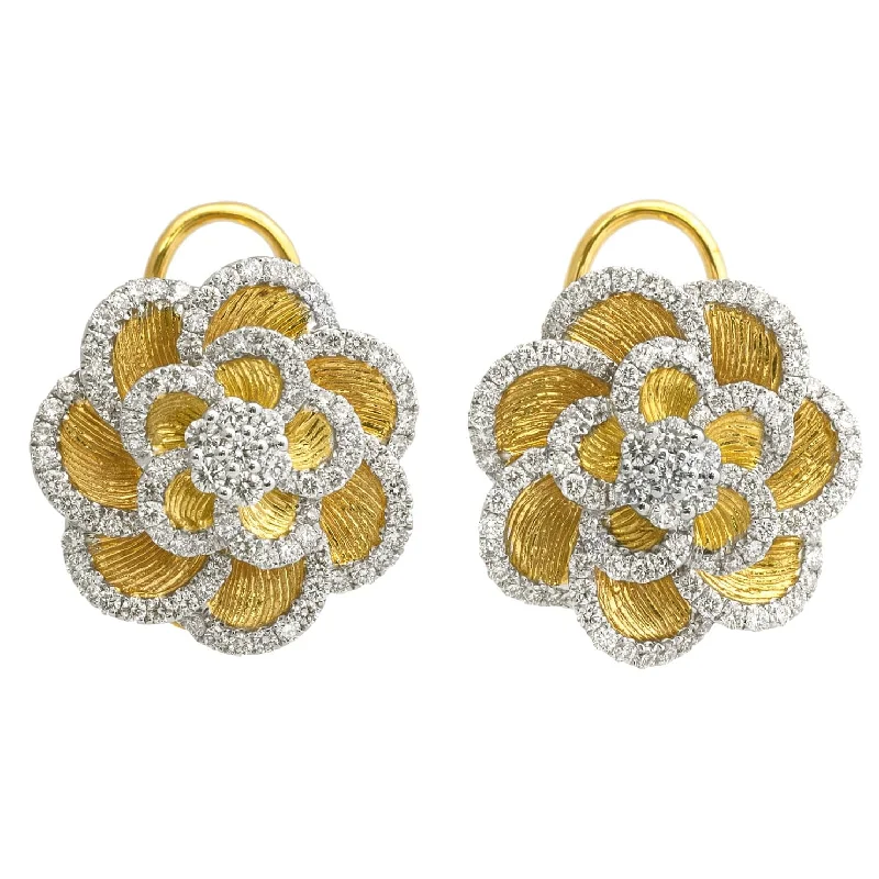 Custom Earrings for Bridesmaids-18K Yellow Gold Floral Diamond Earrings