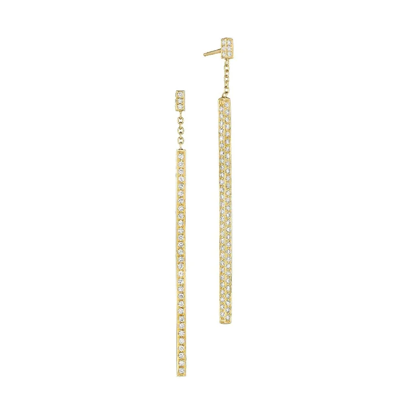 Handmade Gold Earrings-Piece Stick 3D Diamond Earrings