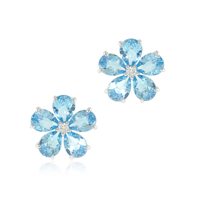 Sparkling Drop Earrings-Forget-Me-Not Earrings in Swiss Blue Topaz & Diamonds