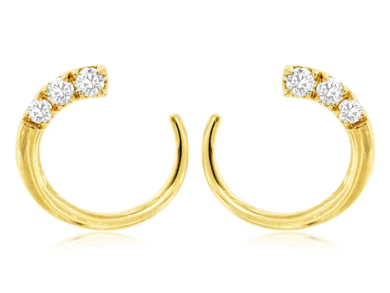 Silver Statement Earrings-14K YG Diamond Hoop Earrings