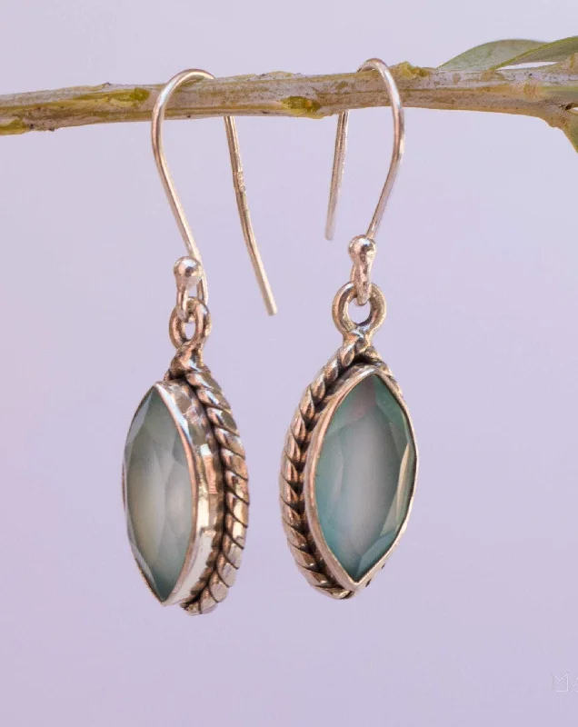 Cute Pearl Earrings-Aqua Chalcedony Earrings~ Sterling Silver 925 ~ MN036