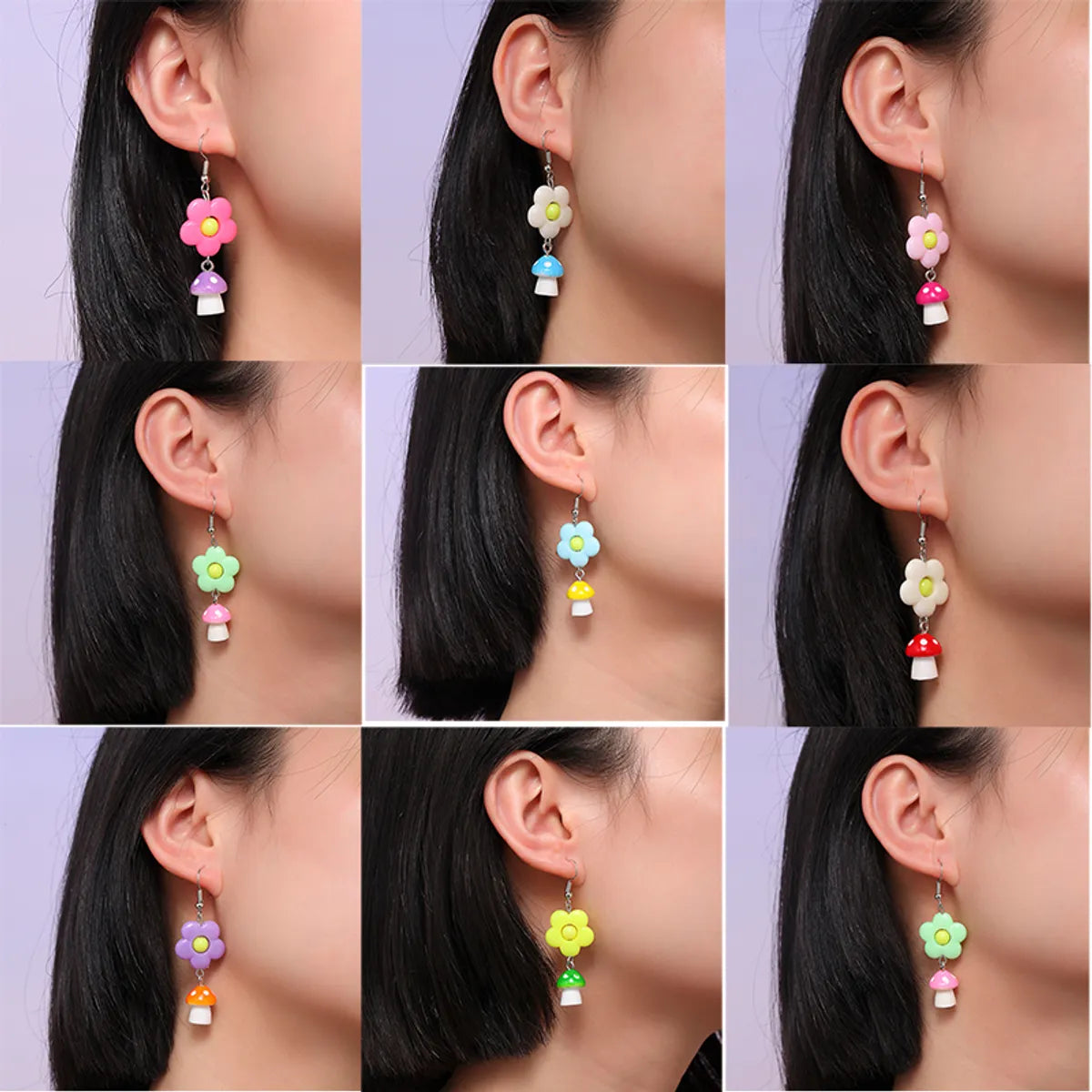 Unique Pearl Earrings-Cute Flower Mushroom Plastic Ear Hook 1 Pair