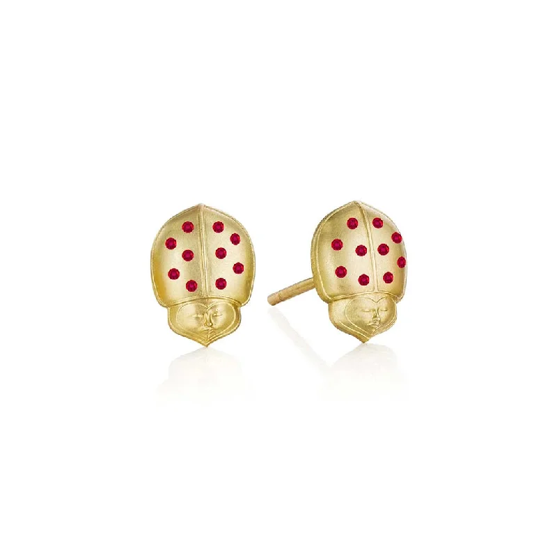 Fashion Earrings for Women-Ruby Winged Ladybug Stud Earrings