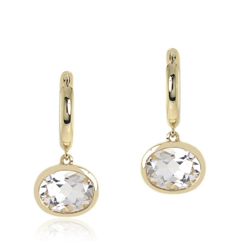 Pearl and Diamond Earrings-White Quartz Drop Hoop Earrings