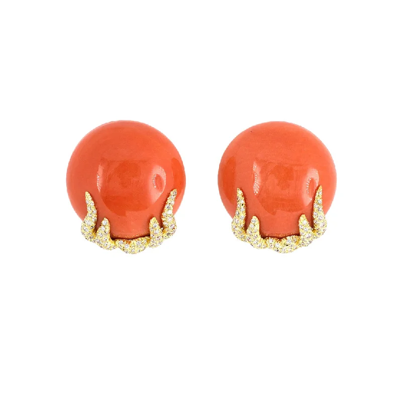 Stunning Wedding Earrings-Dunay Coral & Diamond Earrings